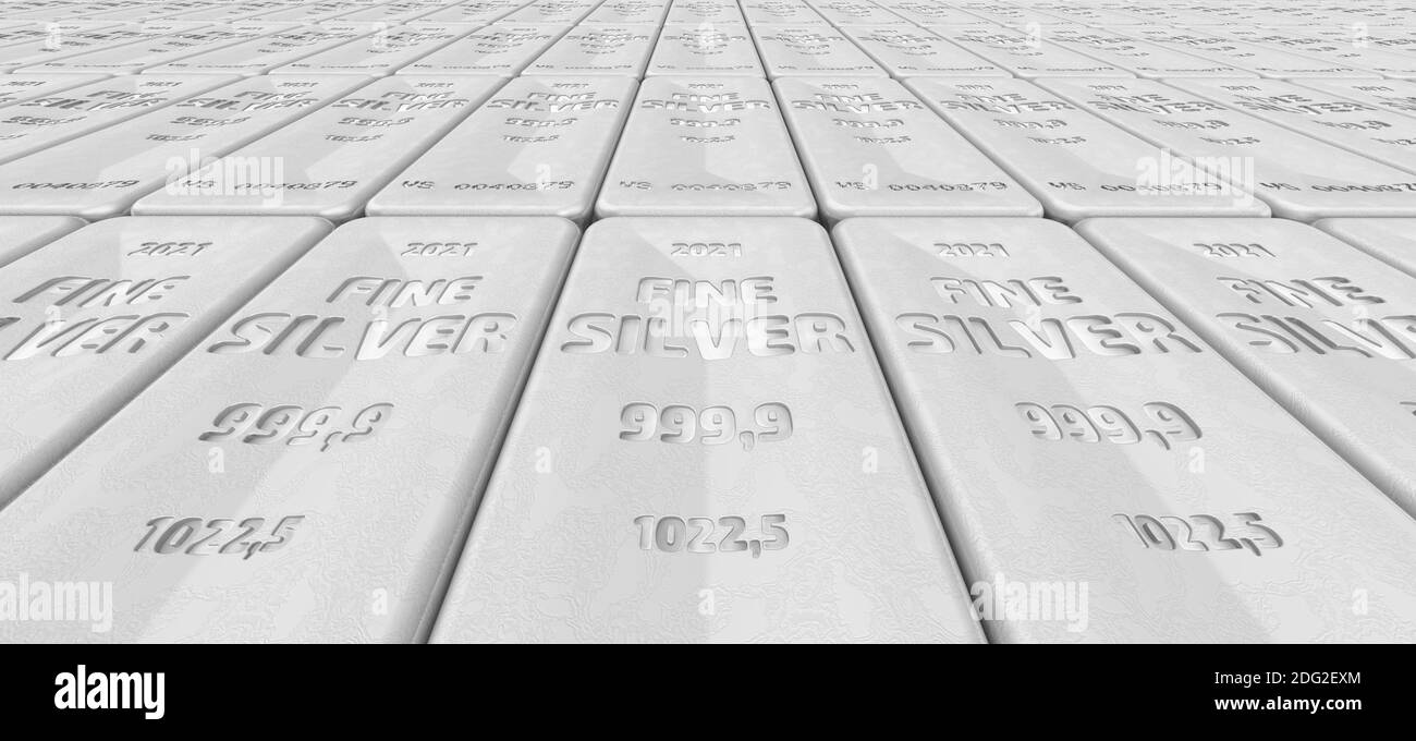 The highest standard silver bars. The background. A lot of ingots of ...