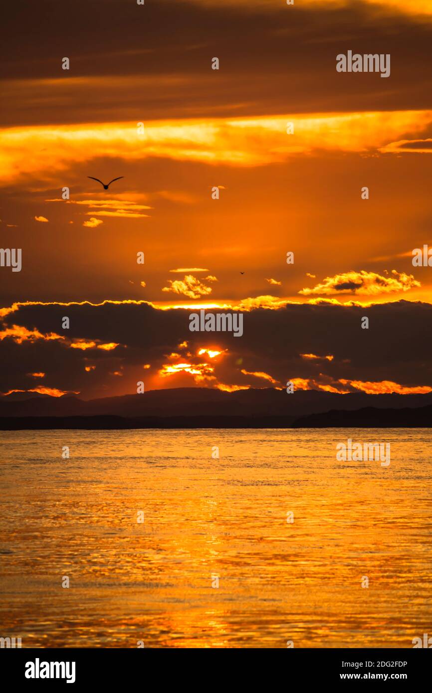 Dramatic and beautiful sunset seascape of Kushiro, Hokkaido, Japan Stock Photo