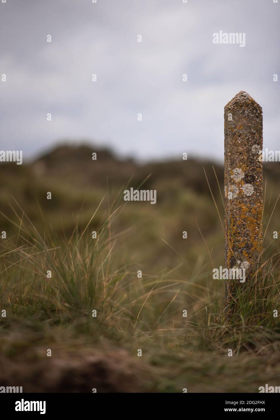 Marker on the dunes at Crow Point, Braunton Burrows in November 2020 Stock Photo