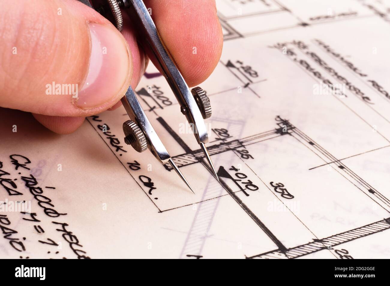 Blueprint with compass hi-res stock photography and images - Alamy