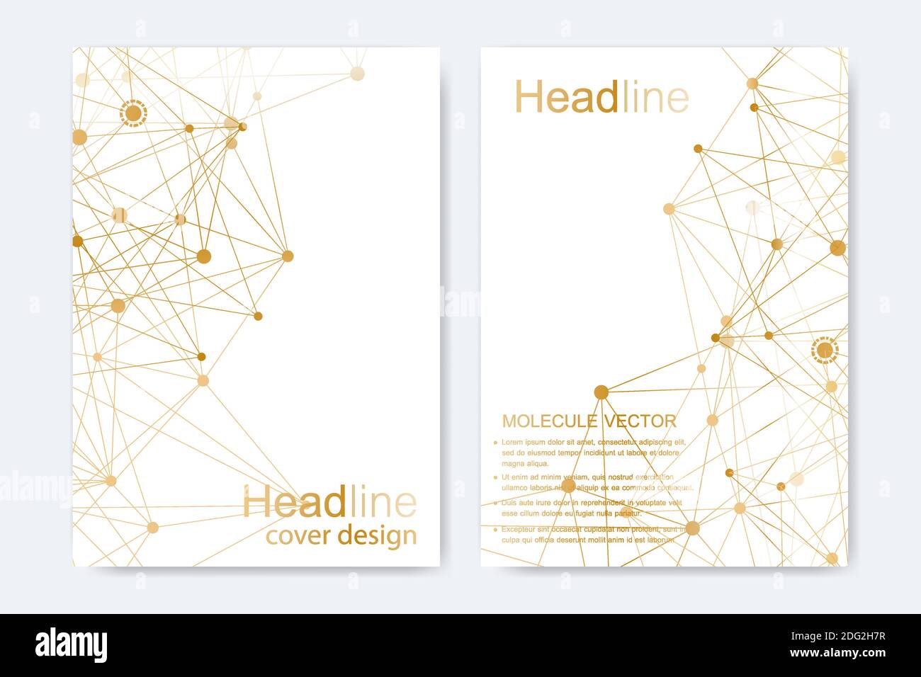 Scientific brochure design template. Vector flyer layout, Molecular structure with connected lines and dots. Scientific pattern atom DNA with elements Stock Vector