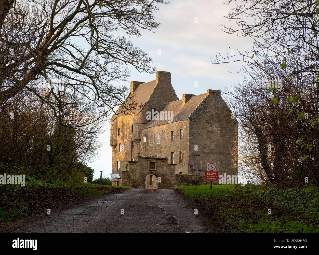 Midhope castle, Abercorn, Hopetoun estate, South Queensferry. The castle is known fictionally as ‘Lallybroch’, in the Outlander tv series. Stock Photo