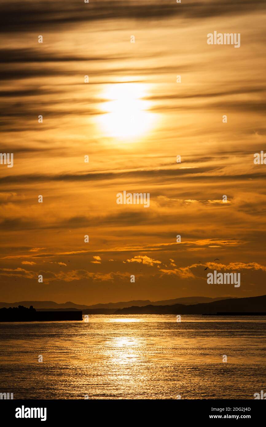 Dramatic and beautiful sunset seascape of Kushiro, Hokkaido, Japan ...