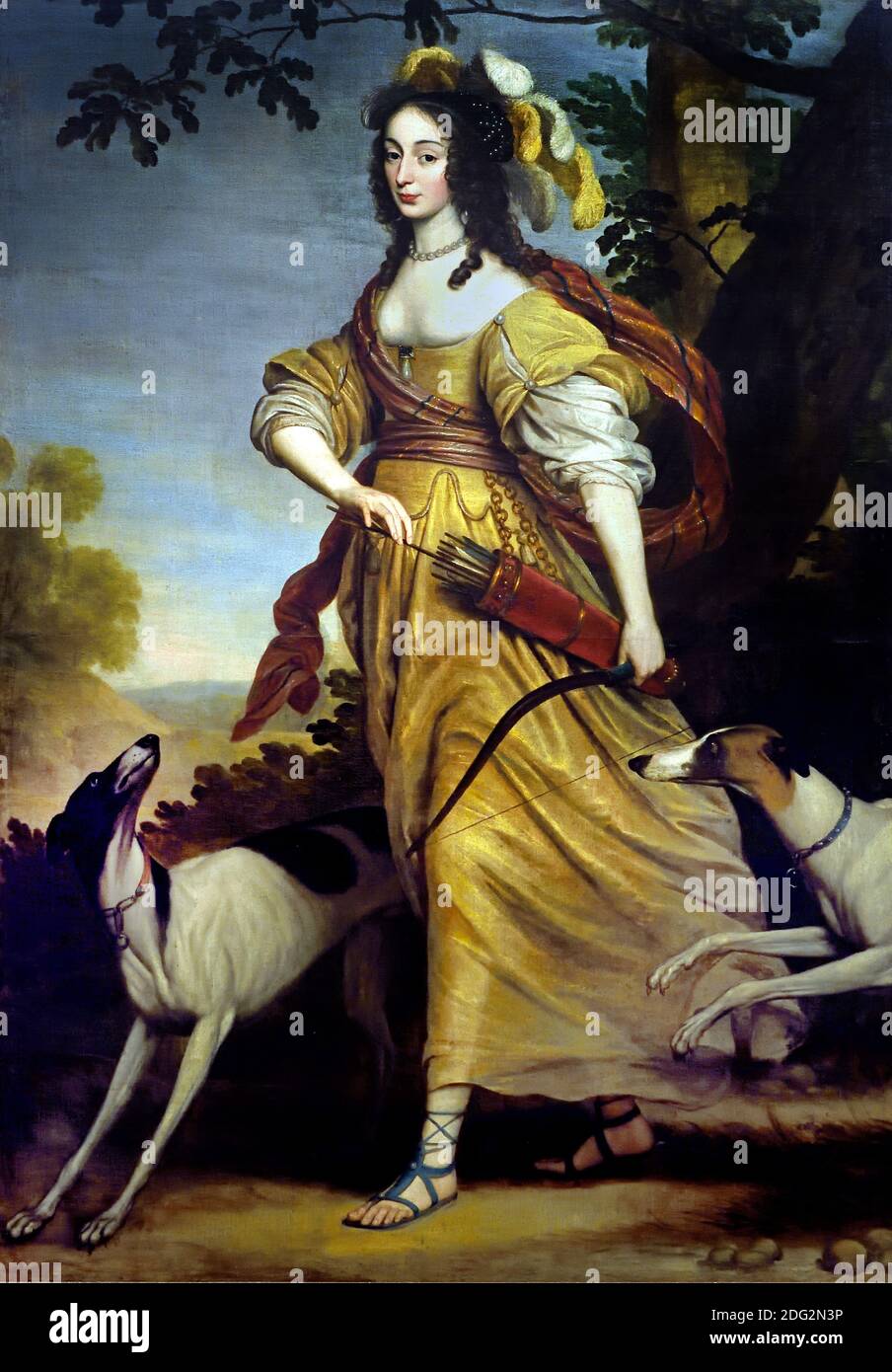 Louise Hollandine of the Palatinate -  Abbess of Maubuisson (1622-1709) as Diana1643 by Gerard van Honthorst  -  Gerrit van Honthorst (Gherardo delle Notti, 1592-1656) Dutch, The, Netherlands, ( ( Diana was the goddess of the hunt, the moon, and nature in Roman mythology, ) Stock Photo