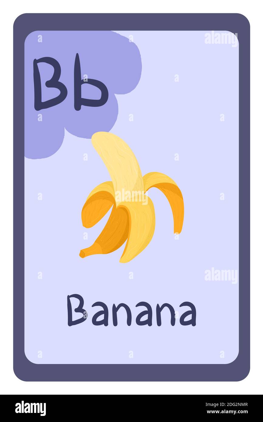 Education Flash Card Abc Letter B Banana Template Design Primary School Kids Phonics Flashcard Food Themed Abc Cards For Teaching With Foods Vegetables Fruits And Nuts Series Of Abc Stock Vector