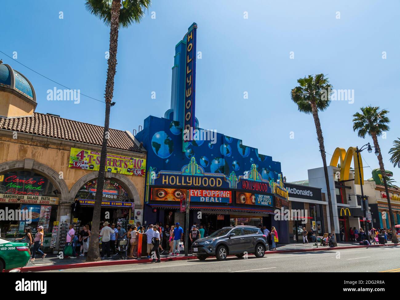 View of shops and attractions on Hollywood Boulevard, Hollywood, Los