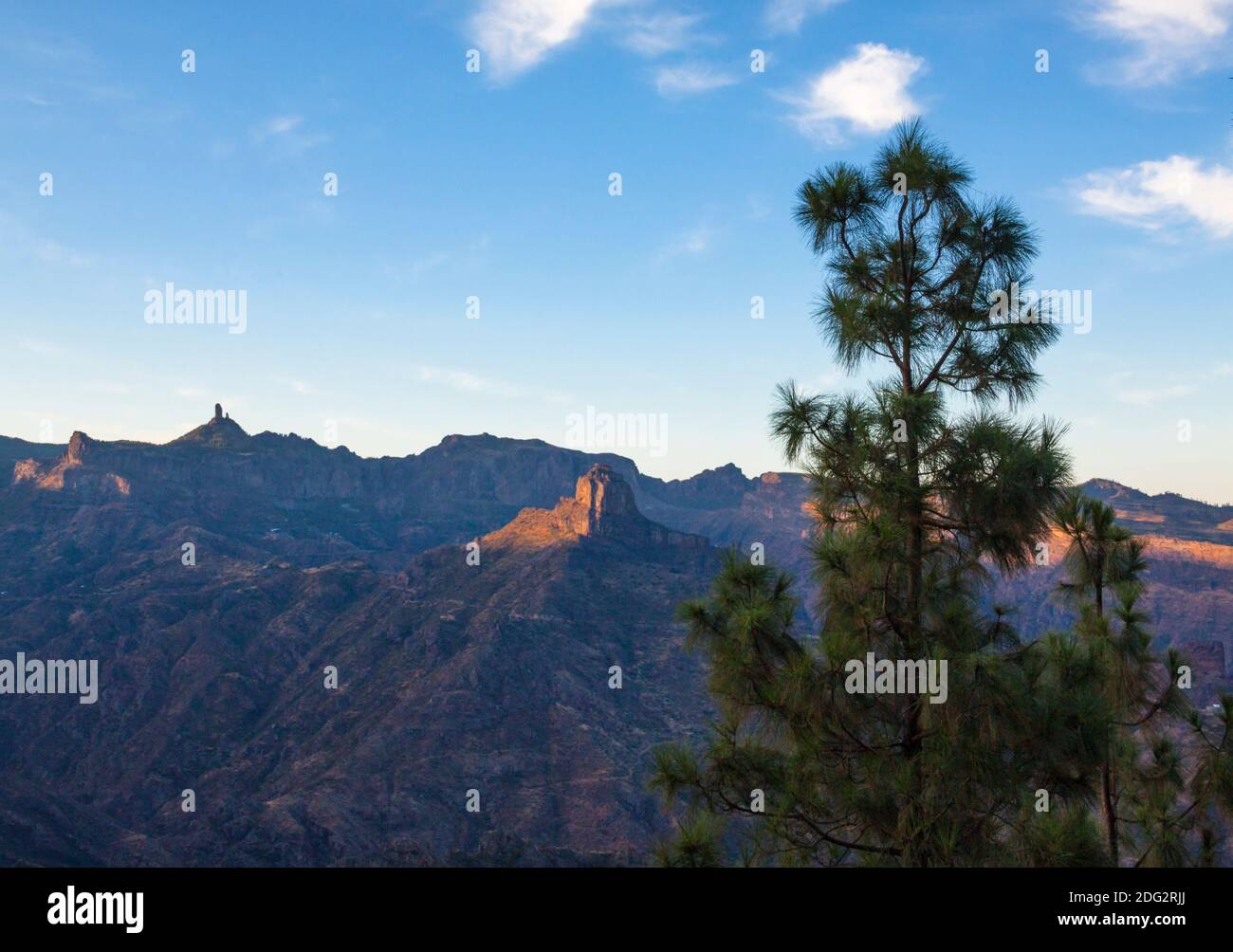 Landscape with views of Roque Bentayga and Roque Nublo in Gran Canaria Stock Photo