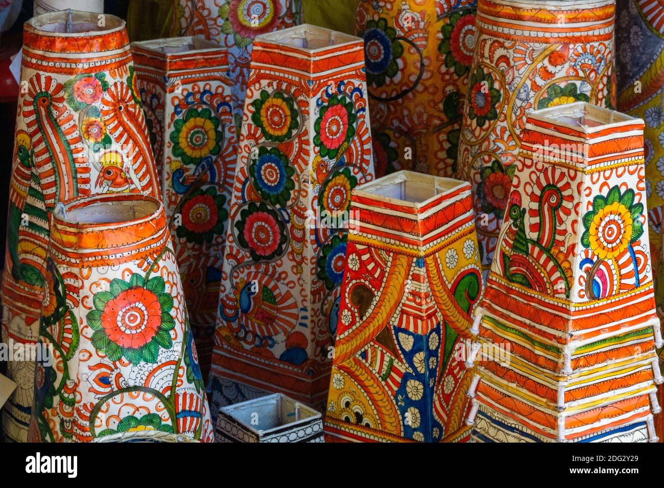 Beautifully coloured lamp shades south indian art Stock Photo