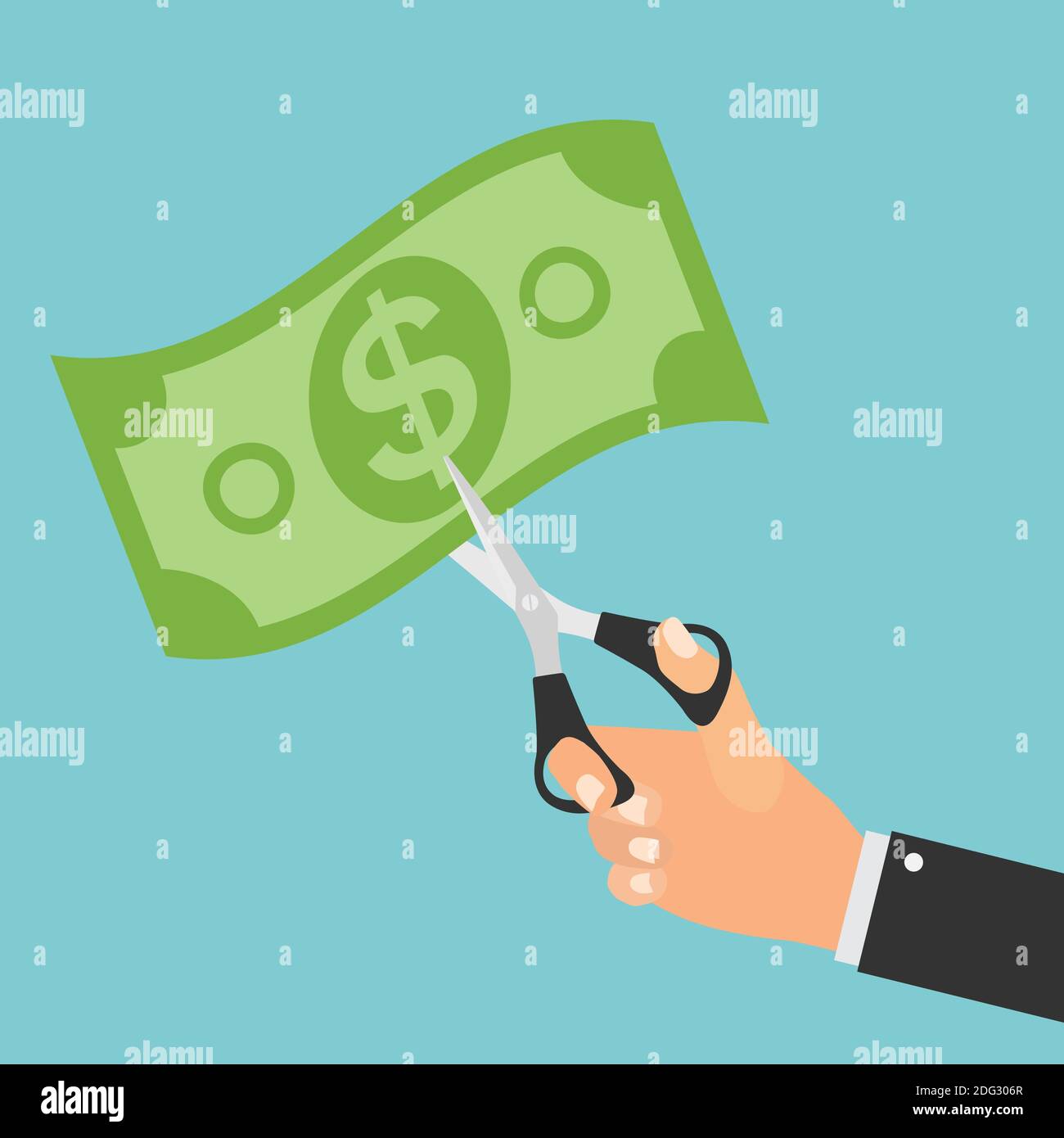 Hand scissors cutting money. Sale concept. Illustration Stock Photo Alamy
