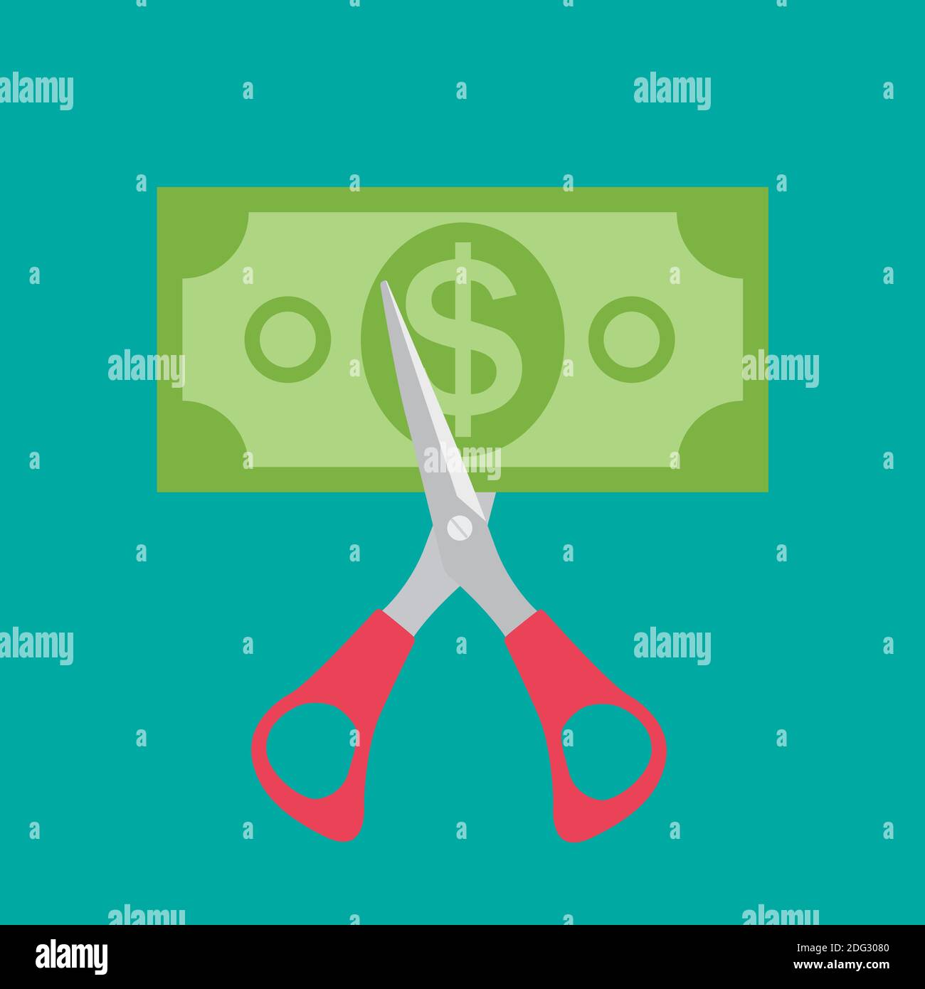 Hand scissors cutting money. Sale concept. Illustration Stock Photo - Alamy