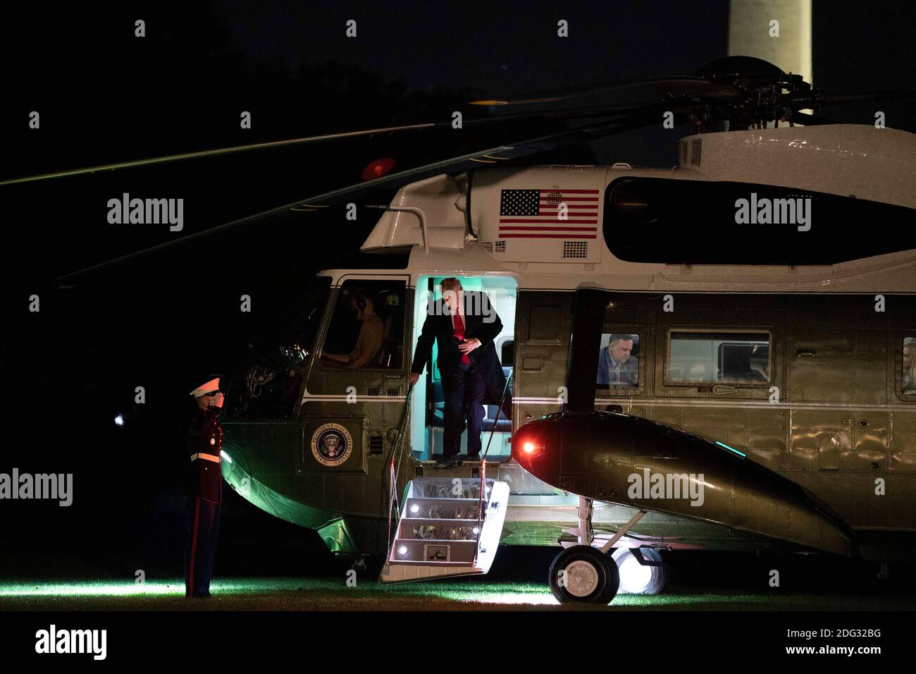 U.S. President Donald Trump exits Marine One as he arrives at the White House in Washington, DC, USA, 20 October 2020. Trump is returning after hosing a campaign rally in Erie, Pennsylvania before returning to the White House tonight. Credit: Alex Edelman/The Photo Access Stock Photo
