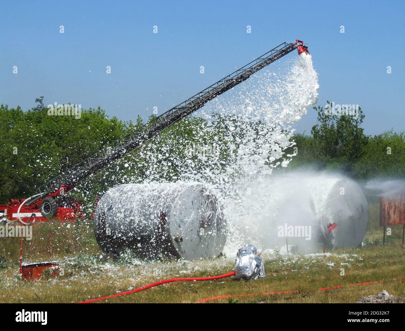 Extinguishing fires at industrial facilities Stock Photo
