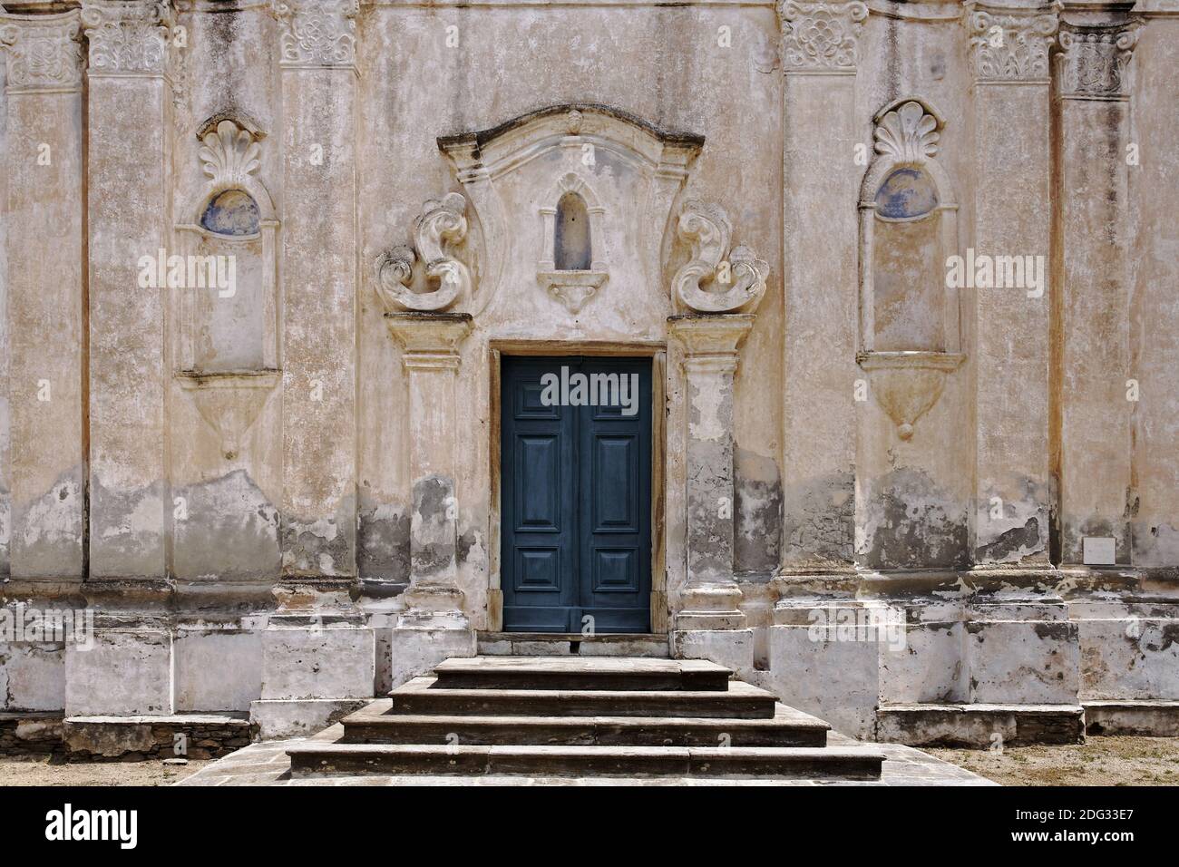 Pino, Cap Corse, old church, entrance, Corsica Stock Photo