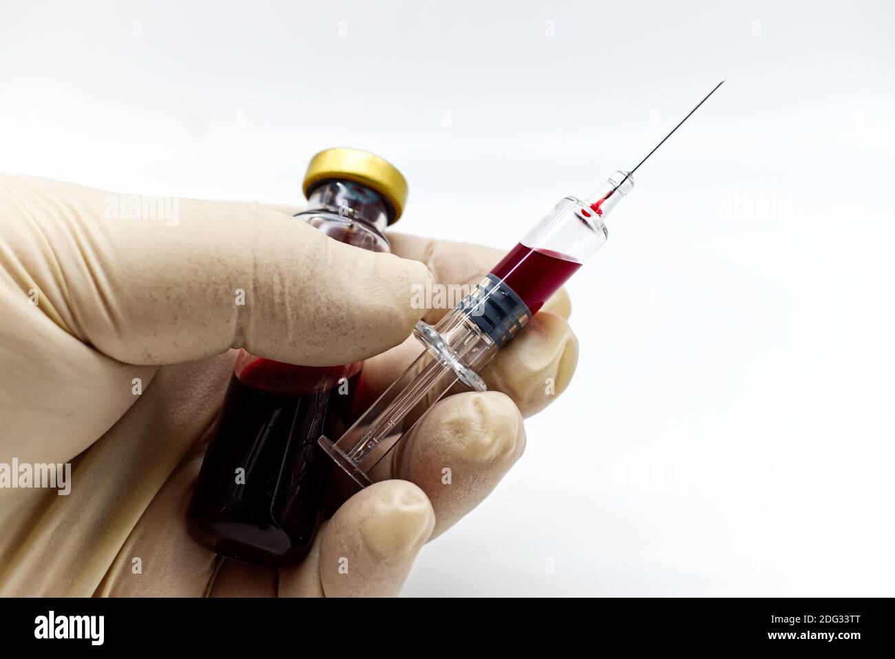 One Sample Injection Vaccine samples and syringe injection. Medical vaccination concept ...