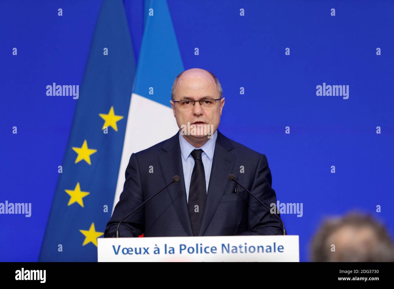 Interior Minister Bruno Le Roux during a ceremony to address New Year ...