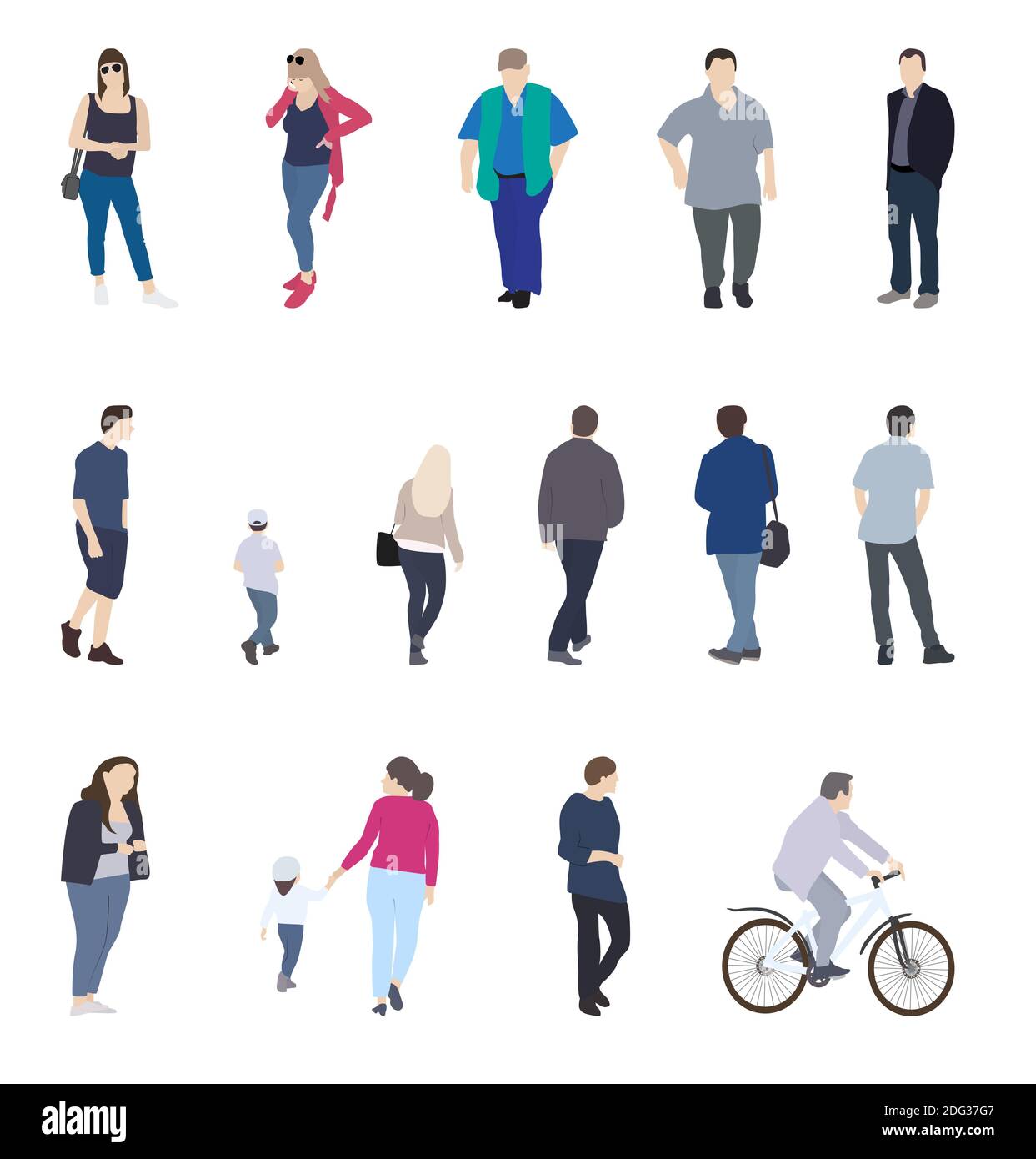 Set of Silhouette Walking People and Children. Illustration Stock Photo ...