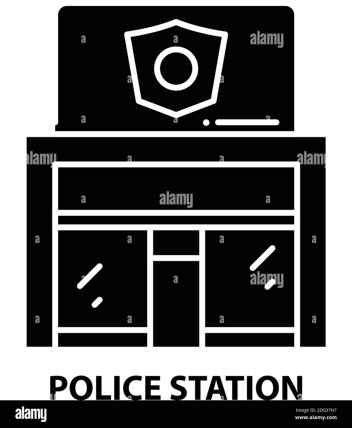police station icon, black vector sign with editable strokes, concept illustration Stock Vector
