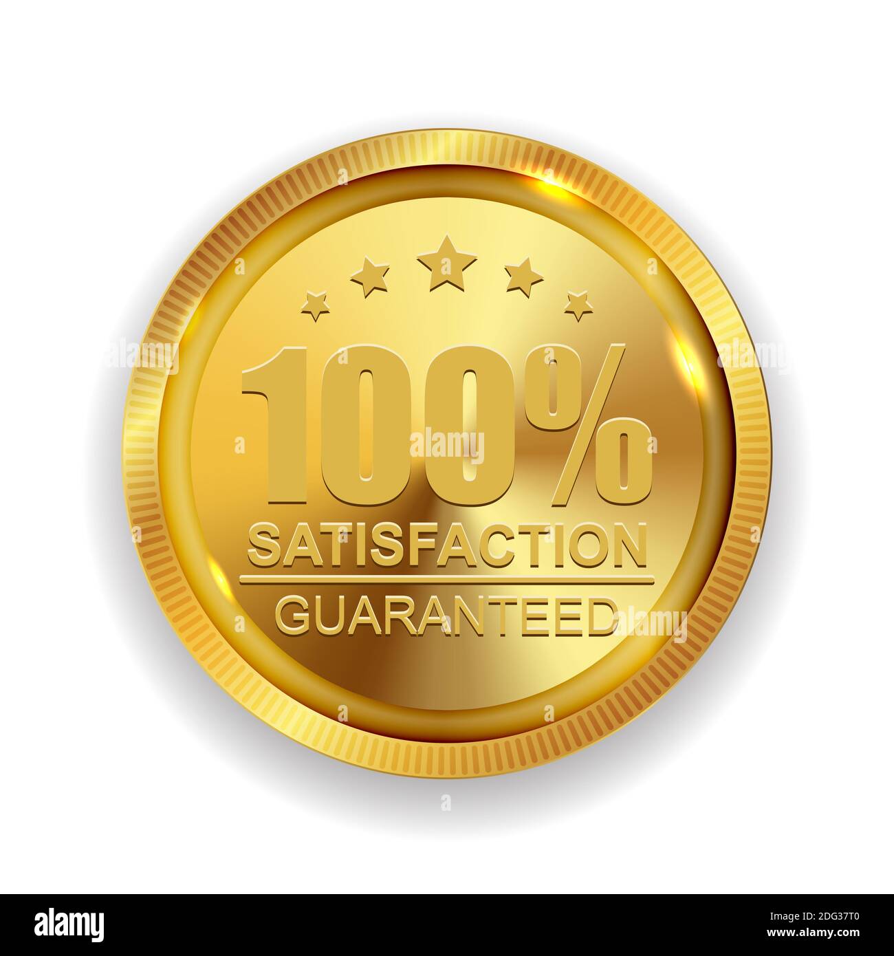 100 Satisfaction Guaranteed Golden Medal Label Icon Seal Sign Isolated on White Background. Illustration Stock Photo