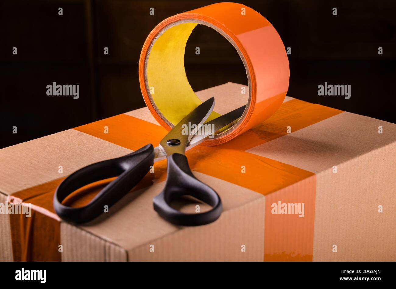 Scissors and Scotch tape box Stock Photo Alamy