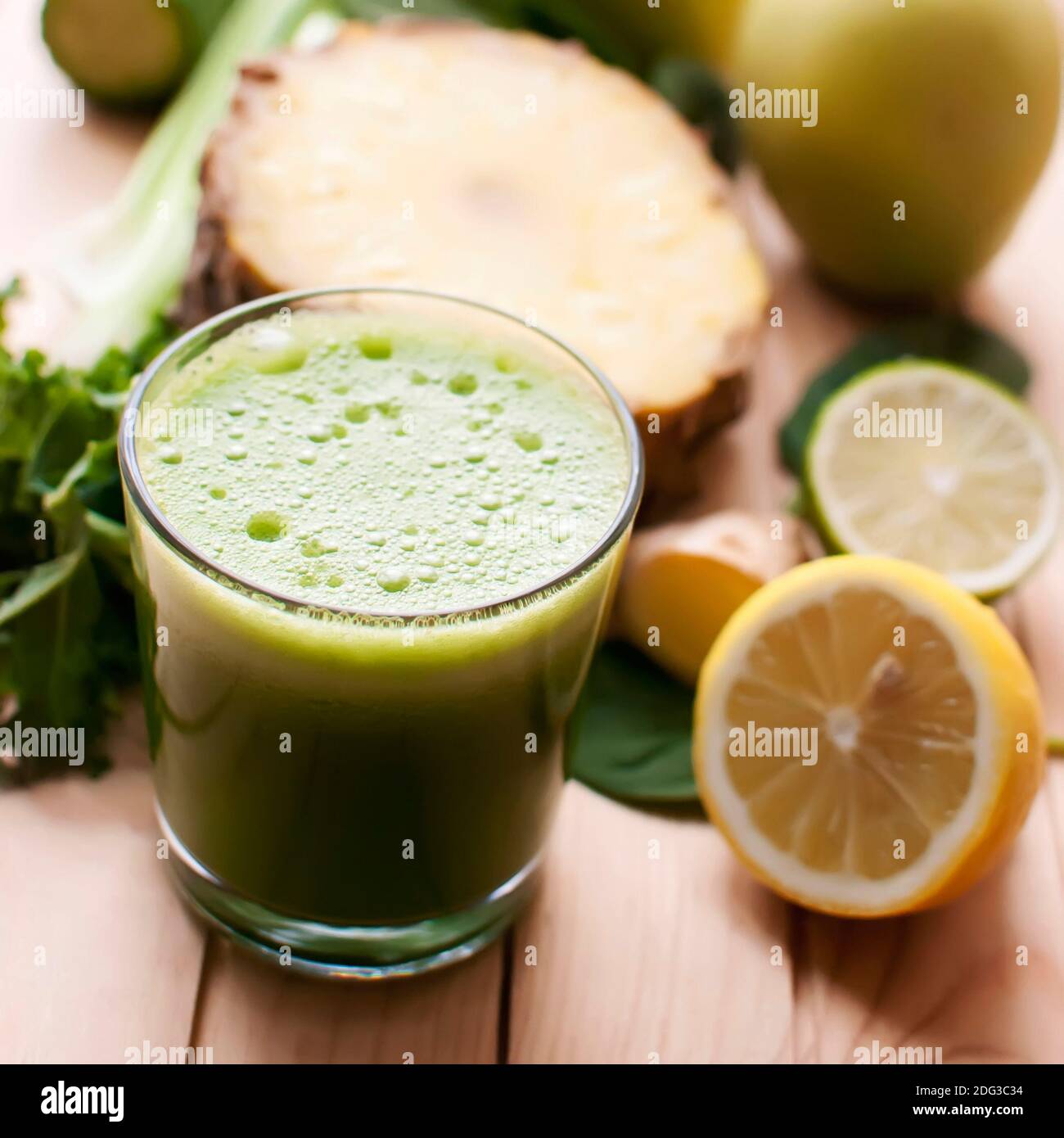 Healthy green detox juice Stock Photo