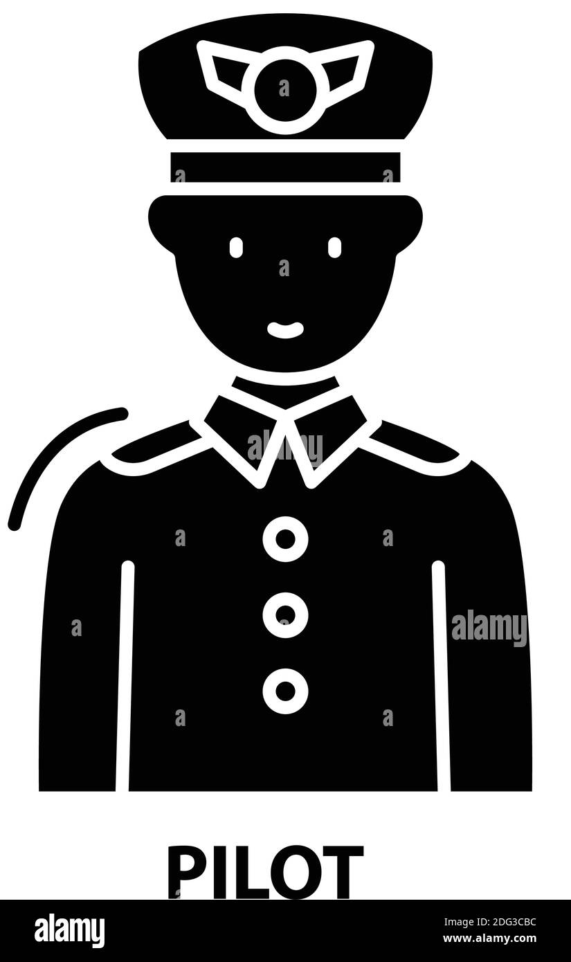 pilot symbol icon, black vector sign with editable strokes, concept