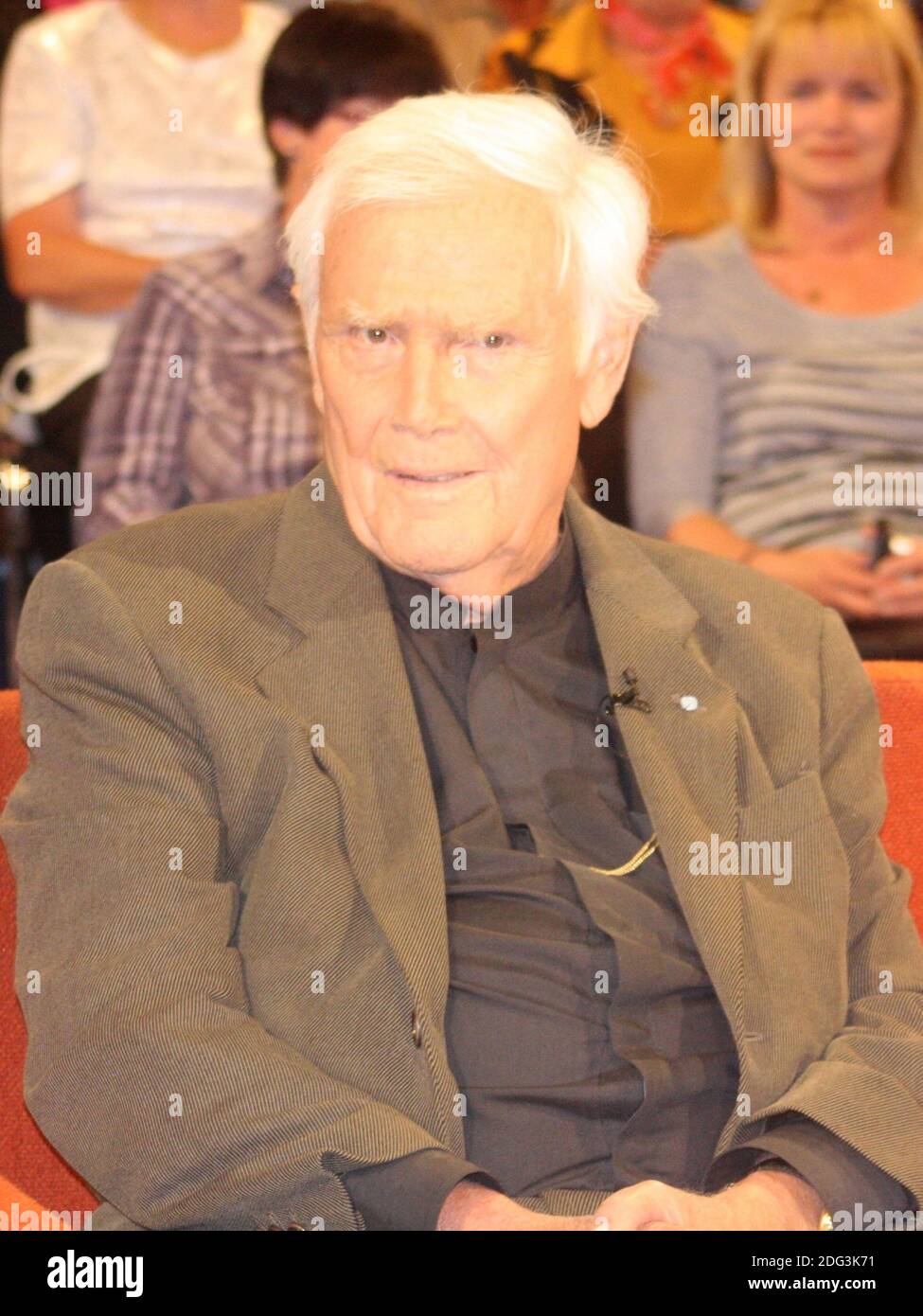 German actor and entertainer Joachim Fuchsberger in the MDR talk show Riverboat in Leipzig Stock Photo