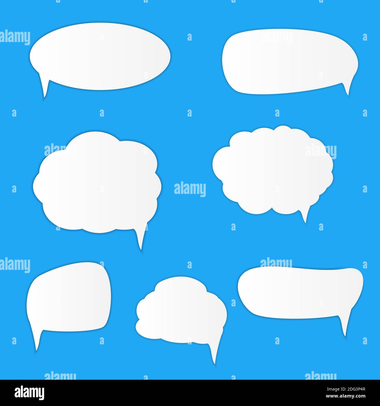 White blank retro speech bubbles set on blue background. Illustration ...