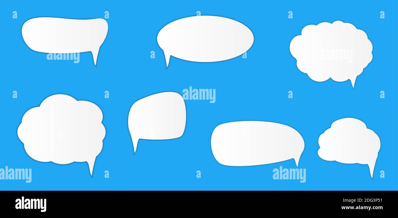 White blank retro speech bubbles set on blue background. Illustration ...