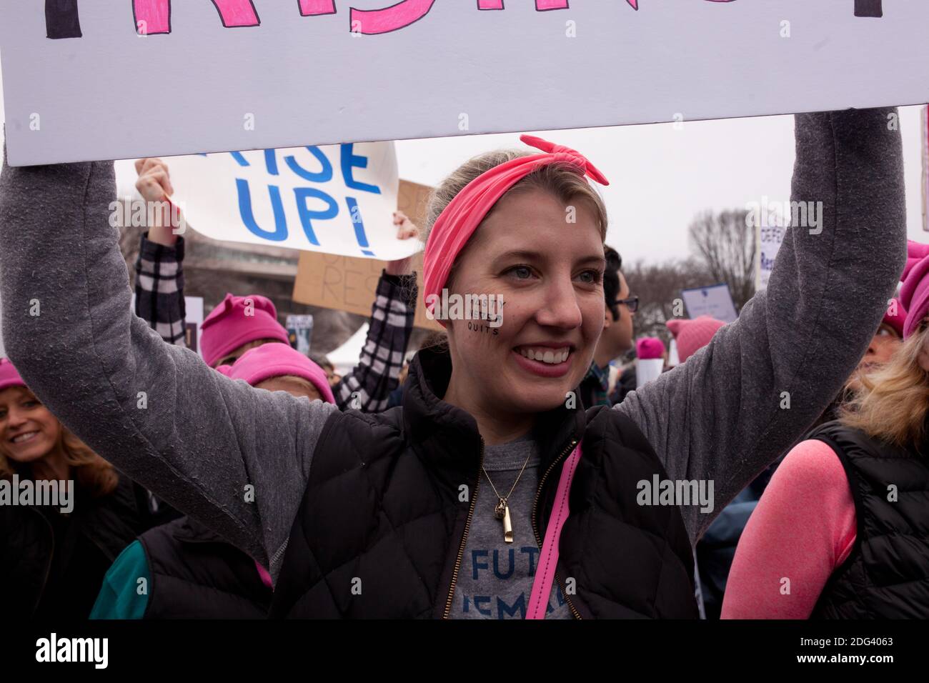 People protest at the Women's March on Washington on January 21, 2017 ...
