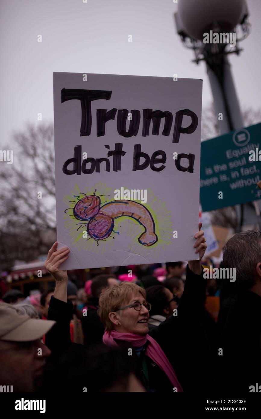 People protest at the Women's March on Washington on January 21, 2017 ...