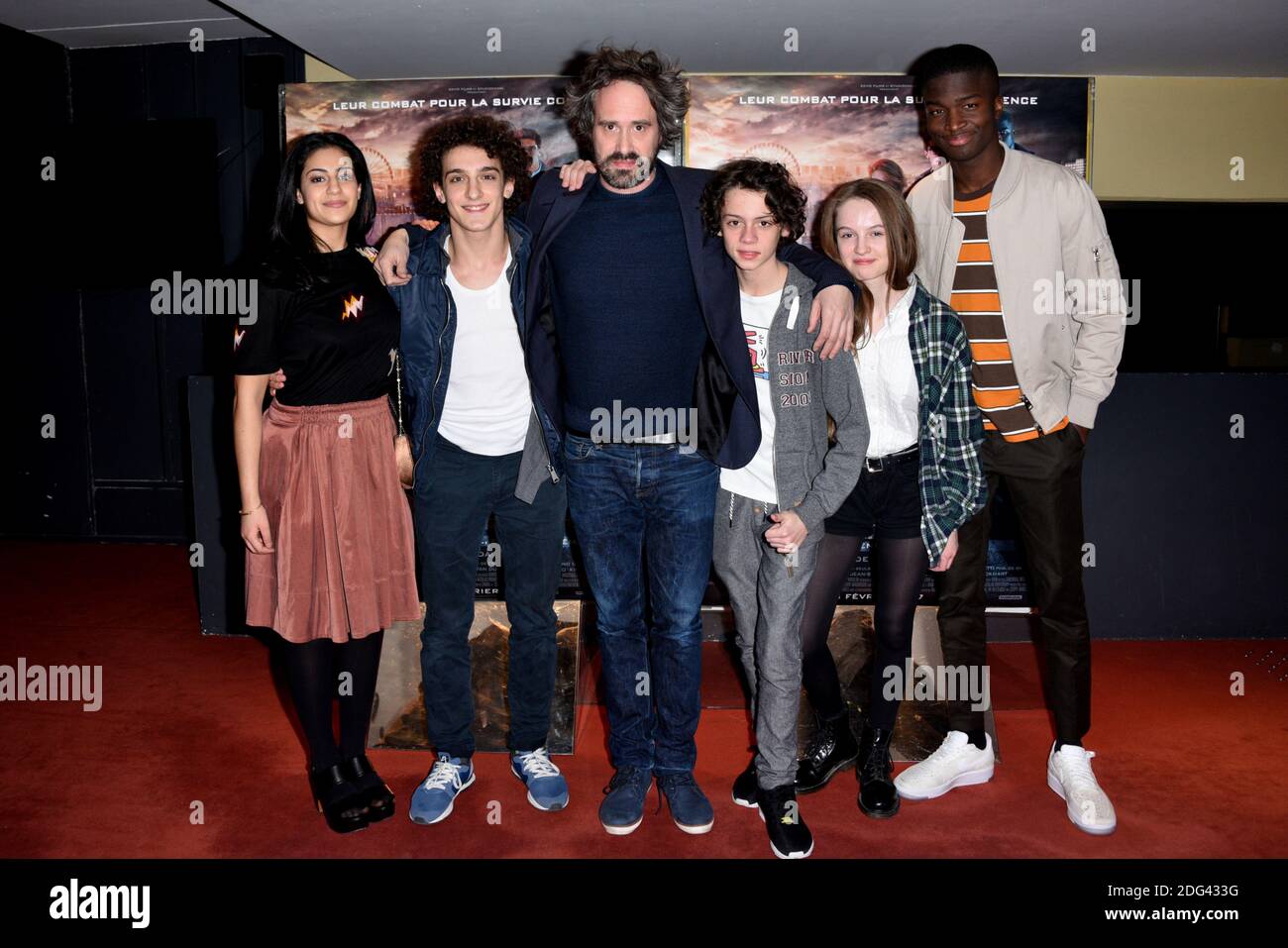 Paul Scarfoglio, Jean-Stan du Pac, Sofia Lesaffre, Stephane Bak, David  Moreau assistent a la premiere de Seuls au cinema UGC les Halles a Paris,  France le 23 janvier 2017. Photo by Alban