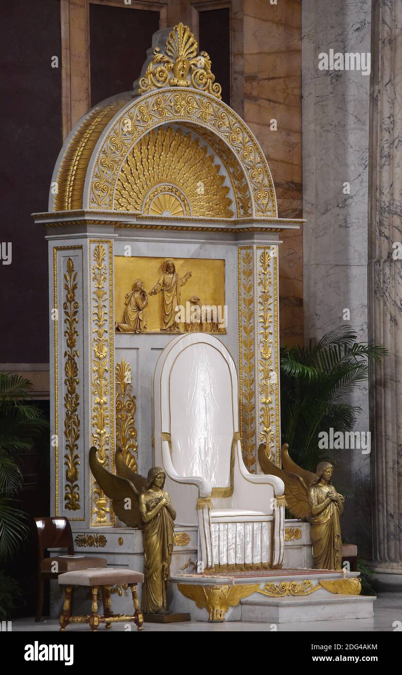 A view of the pope's throne before Pope Francis attends a Vesper Prayer  service at the Basilica of Saint Paul Outside the Walls in Rome, Italy on  January 25, 2017 to mark