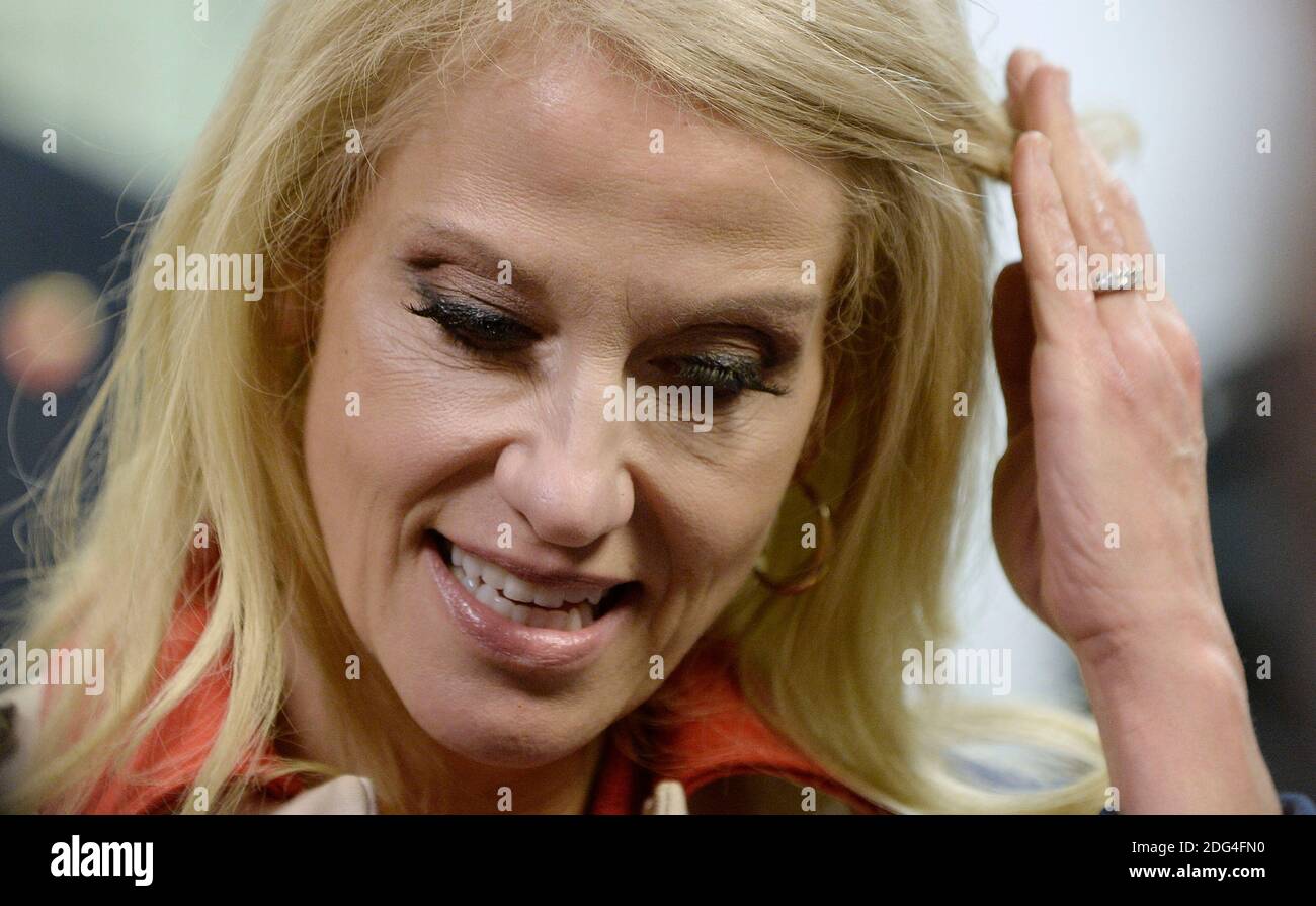 President Trump's counselor Kellyanne Conway looks on in the Hall of Heroes at the Department of Defense in Virginia, January 27, 2017. Photo by Olivier Douliery/Abaca Stock Photo