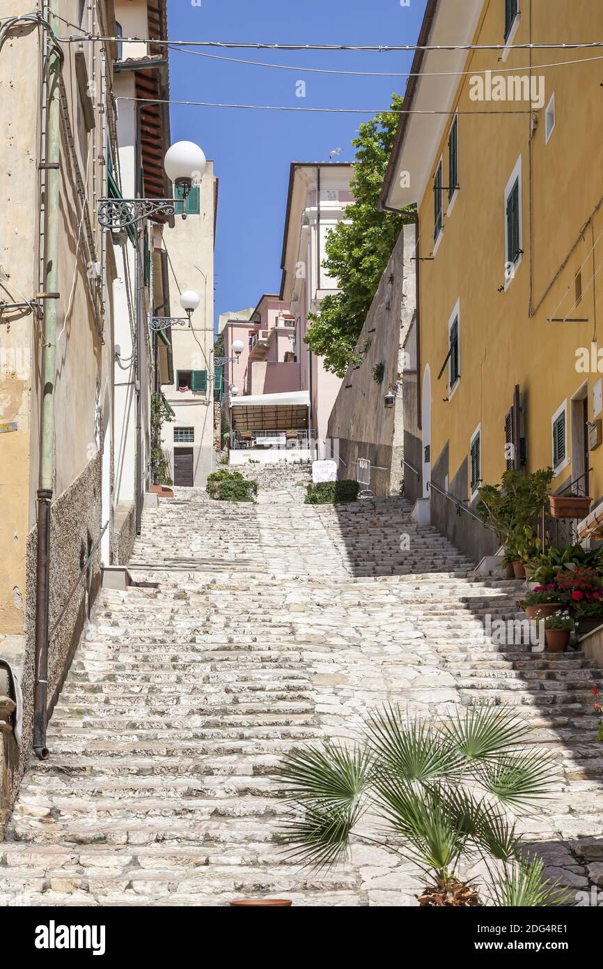 Portoferraio, old town lane, Elba, Tuscany, Italy Stock Photo
