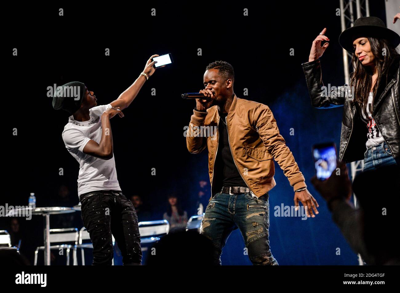 MHD, Black M, Zaho during a concert for 1000th radio program Equipe De Nuit  of Radio Scoop in Lyon, France on February 1st, 2017. Photo by Julien  Reynaud/APS-Medias/ABACAPRESS.COM Stock Photo - Alamy