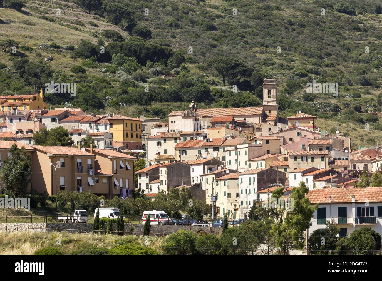 Rio nell'Elba, village at a hill, Elba, Tuscany Stock Photo