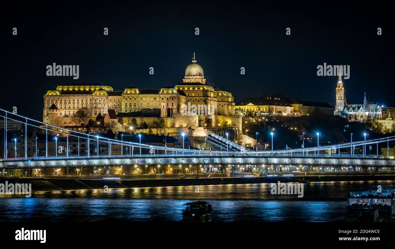 Royal Palace on Castle Hill at night Budapest Stock Photo