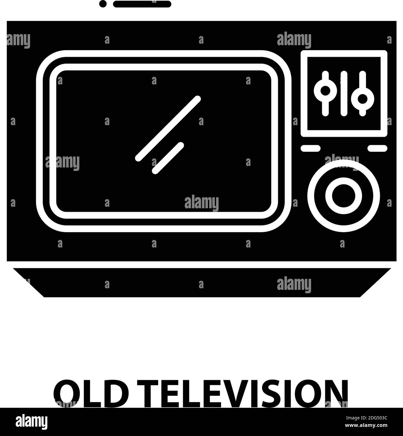 old television icon, black vector sign with editable strokes, concept illustration Stock Vector
