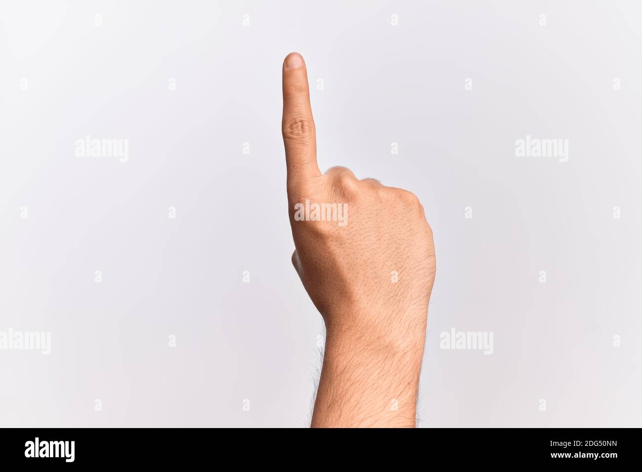 Hand of caucasian young man showing fingers over isolated white ...