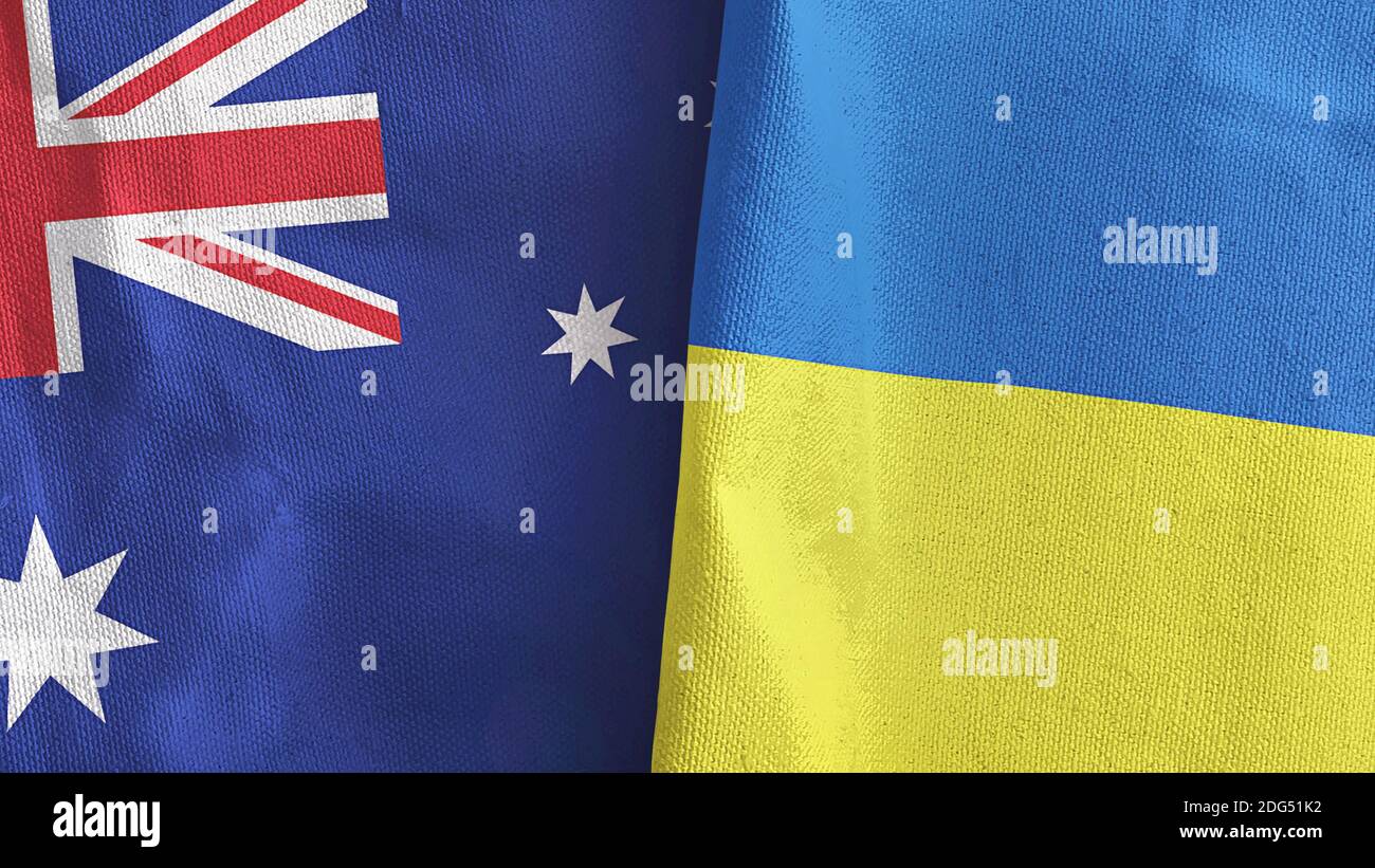 Ukraine and Australia two flags textile cloth 3D rendering Stock Photo