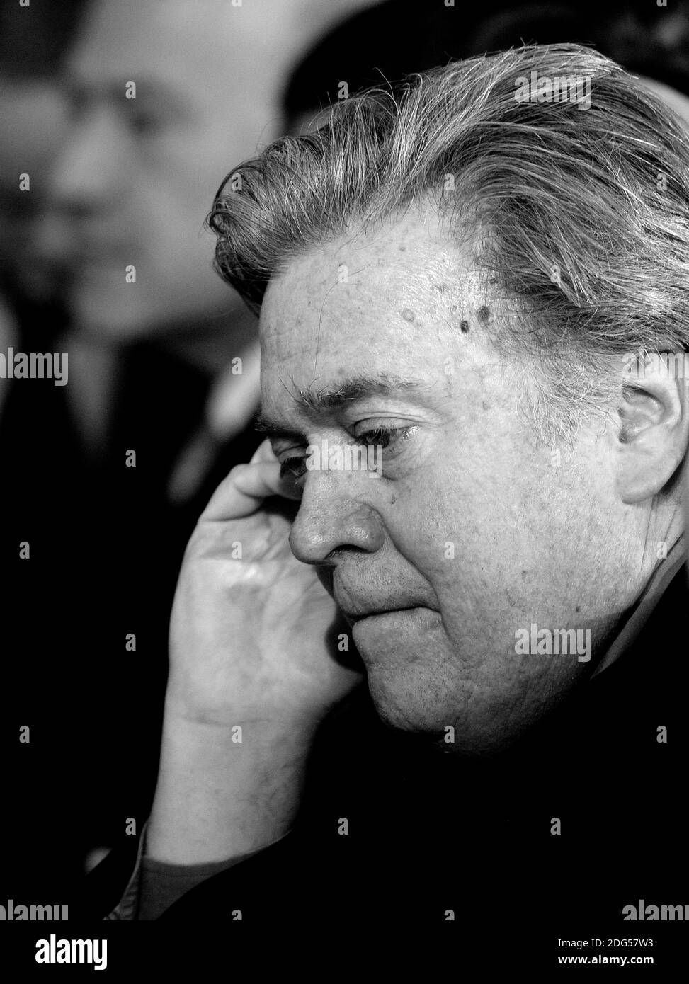 President Trump, Chief Strategist Steve Bannon looks on in the East Room of the White House on February 10, 2017 in Washington, D.C. Photo by Olivier Douliery/Abaca Stock Photo