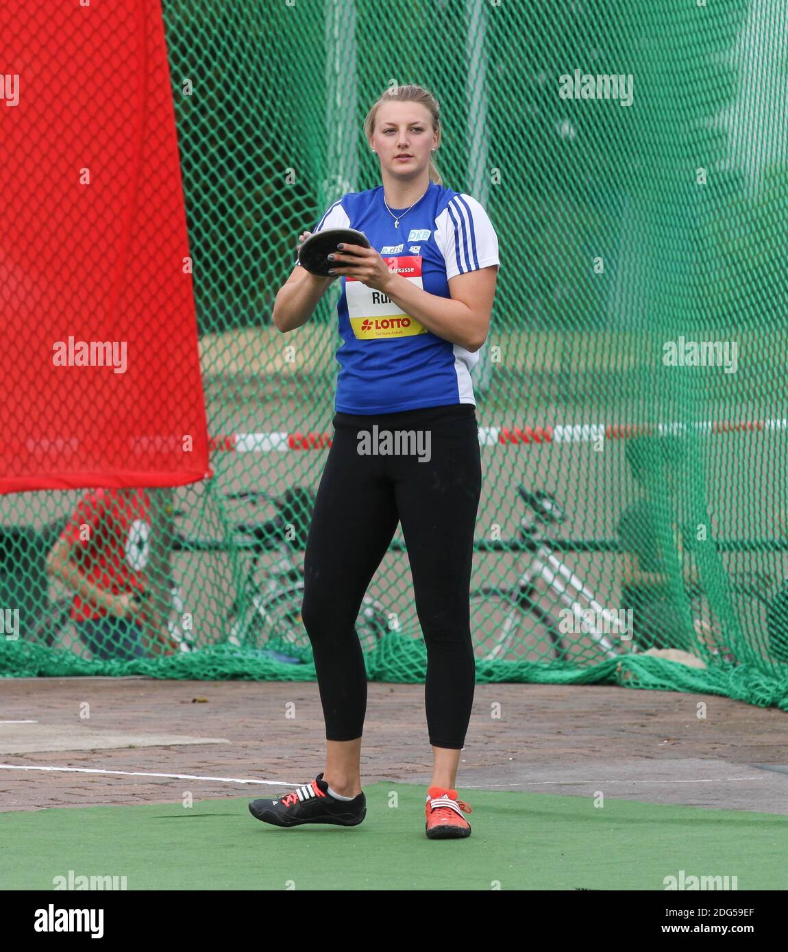 German discus thrower Anna RÃ¼h from SC Neubrandenburg at SchÃ¶nebecker SoleCup 2015 SchÃ¶nebeck / Elbe Stock Photo