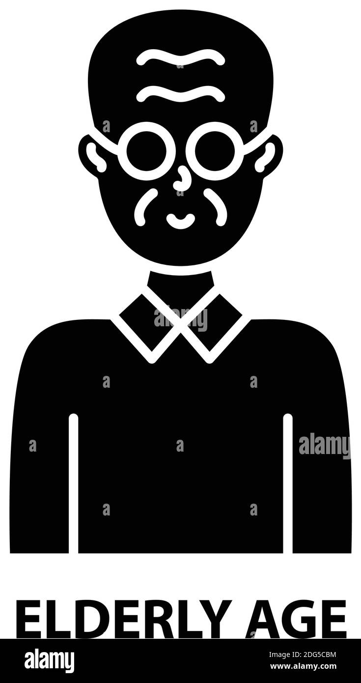elderly age icon, black vector sign with editable strokes, concept illustration Stock Vector