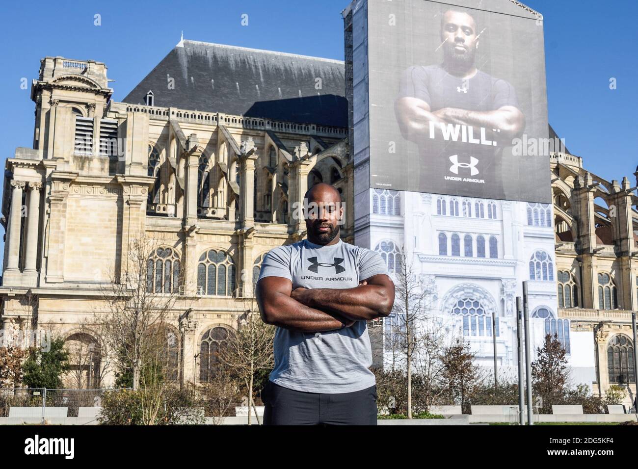 gebied Voordracht taal US sportswear brand Under Armour presents new icon, french judo olympic  champion Teddy Riner during a press presentation held in front of Saint  Eustache church in the center of Paris, France on