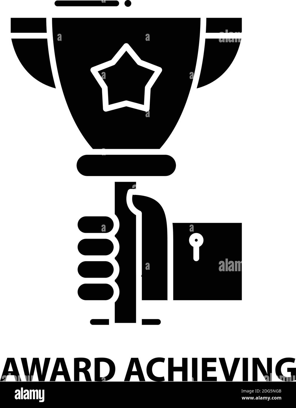 award achieving icon, black vector sign with editable strokes, concept ...