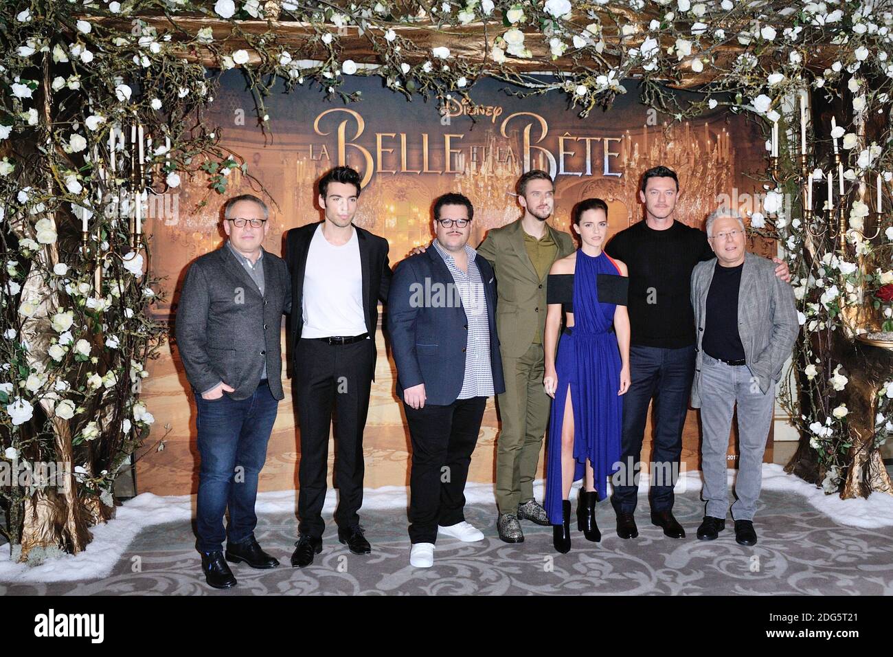 Bill Condon Alexis Loizon Josh Gad Dan Stevens Emma Watson Luke Evans And Alan Menken Attending Bill Condon Alexis Loizon Josh Gad Dan Stevens Emma Watson Luke Evans And Alan Menken Attending