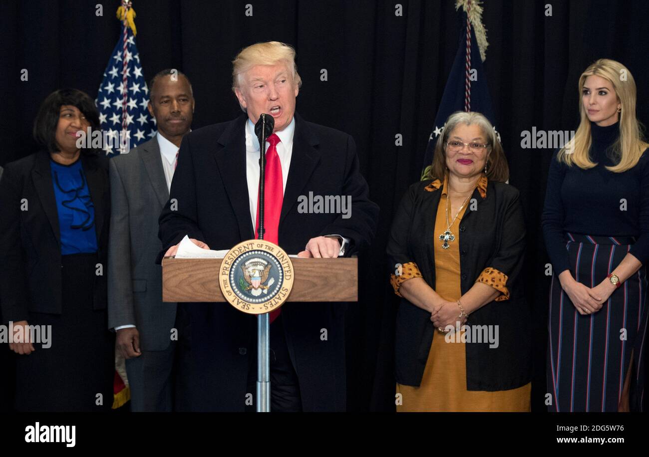 President Donald Trump Delivers Remarks After Touring The Smithsonian National Museum Of African American History Culture In Washington D C On February 21 17 Trump Was Joined By Dr Ben Carson 2nd L