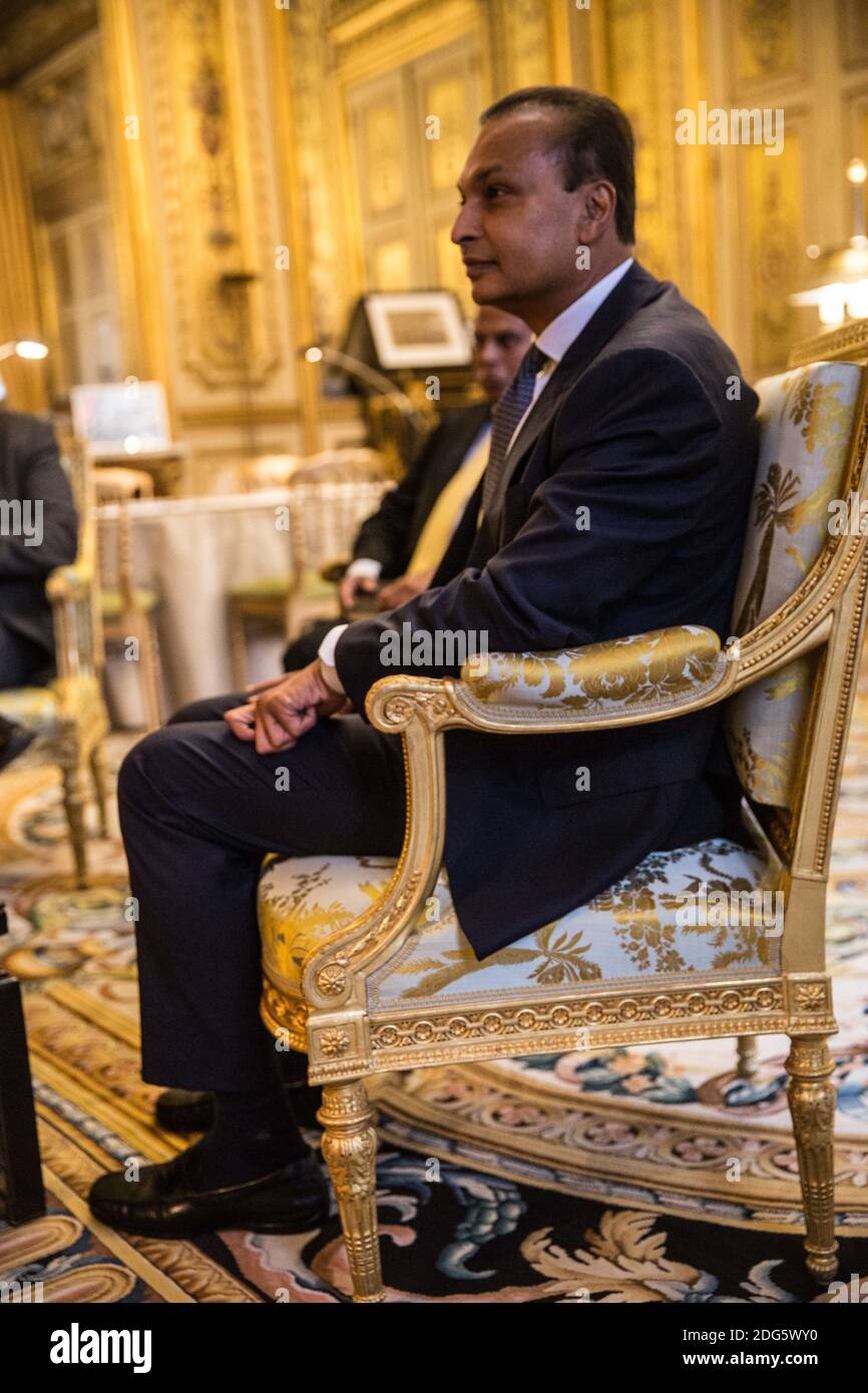Indian business magnate and Reliance Group chairman Anil Ambani during his meeting with French President Francois Hollande at the Elysee Palace in Paris, France on February 21, 2017. Photo by Hamilton/Pool/ABACAPRESS.COM Stock Photo