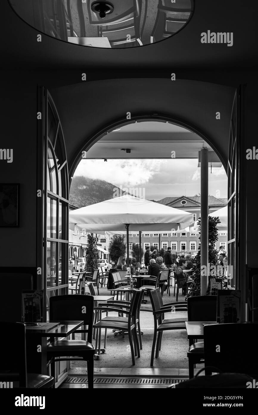 Cafe at Mozartplatz in Salzburg Stock Photo