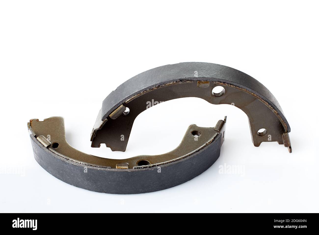 kit of drum brake pads with asbestos alloy on steel car spare parts, view hand brakes isolated